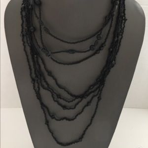 Black multi strand necklaces set of 2